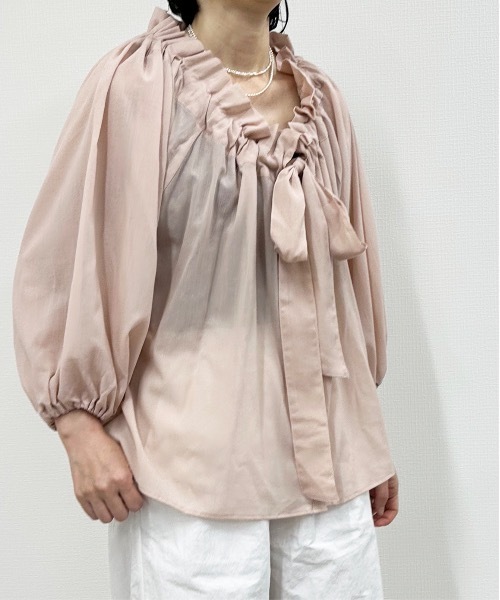 vent blanc（ヴァンブラン）の「denicher デニシェ　cotton boil parisienne blouse　キャンディネックブラウス（シャツ/ブラウス・レディース・ホワイト/ネイビー/ピンク/イエロー・FREE）」の4枚目の写真