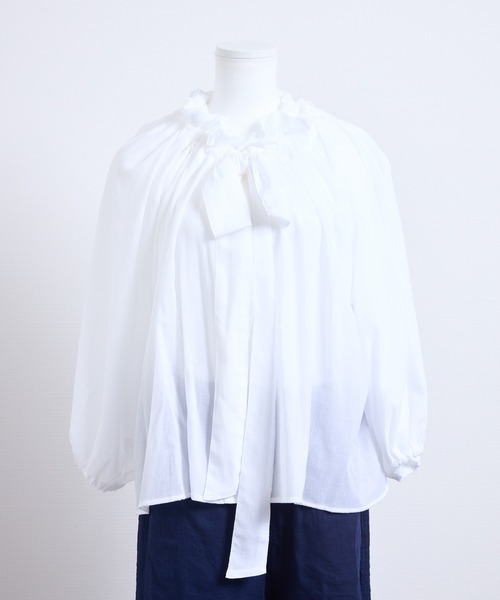 vent blanc（ヴァンブラン）の「denicher デニシェ　cotton boil parisienne blouse　キャンディネックブラウス（シャツ/ブラウス・レディース・ホワイト/ネイビー/ピンク/イエロー・FREE）」の10枚目の写真