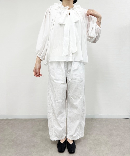 vent blanc（ヴァンブラン）の「denicher デニシェ　cotton boil parisienne blouse　キャンディネックブラウス（シャツ/ブラウス・レディース・ホワイト/ネイビー/ピンク/イエロー・FREE）」の5枚目の写真