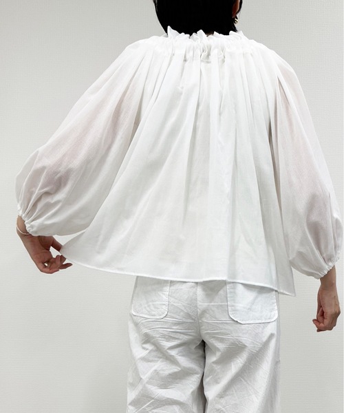vent blanc（ヴァンブラン）の「denicher デニシェ　cotton boil parisienne blouse　キャンディネックブラウス（シャツ/ブラウス・レディース・ホワイト/ネイビー/ピンク/イエロー・FREE）」の9枚目の写真
