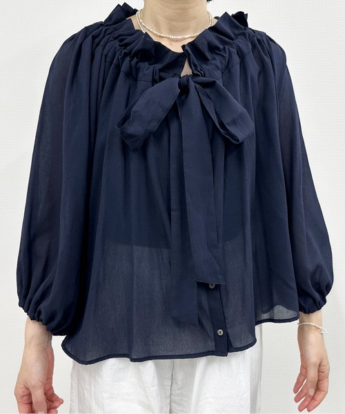 vent blanc（ヴァンブラン）の「denicher デニシェ　cotton boil parisienne blouse　キャンディネックブラウス（シャツ/ブラウス・レディース・ホワイト/ネイビー/ピンク/イエロー・FREE）」の16枚目の写真