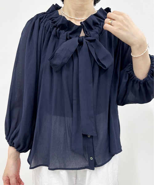 vent blanc（ヴァンブラン）の「denicher デニシェ　cotton boil parisienne blouse　キャンディネックブラウス（シャツ/ブラウス・レディース・ホワイト/ネイビー/ピンク/イエロー・FREE）」の17枚目の写真