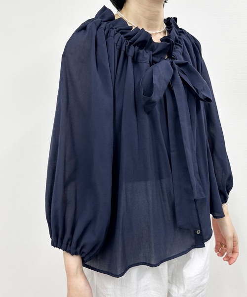 vent blanc（ヴァンブラン）の「denicher デニシェ　cotton boil parisienne blouse　キャンディネックブラウス（シャツ/ブラウス・レディース・ホワイト/ネイビー/ピンク/イエロー・FREE）」の18枚目の写真