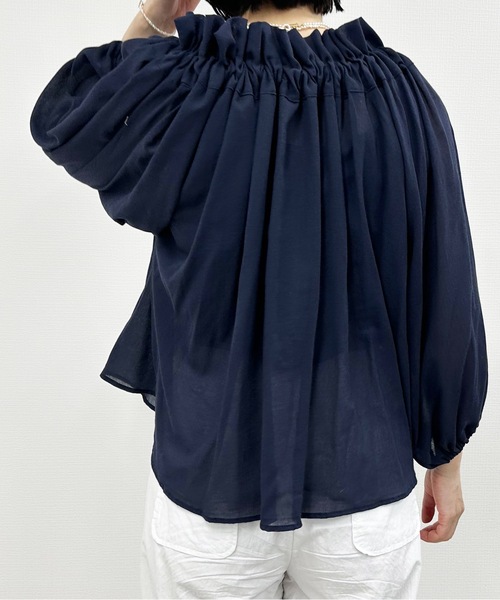 vent blanc（ヴァンブラン）の「denicher デニシェ　cotton boil parisienne blouse　キャンディネックブラウス（シャツ/ブラウス・レディース・ホワイト/ネイビー/ピンク/イエロー・FREE）」の20枚目の写真