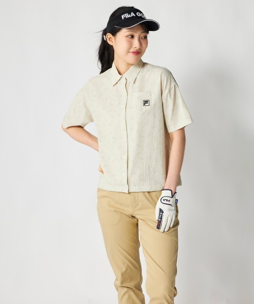 FILA GOLF(フィラゴルフ )の「【FILA GOLF:フィラゴルフ】レディースサッカー素材半袖シャツ 吸汗速乾・UVカット機能 ゴルフ(シャツ/ブラウス・レディース・ライトベージュ/ブラック/カーキ・MEDIUM/LARGE/X-LARGE)」の19枚目の写真