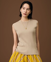 ハイツイストコットンアセテートリブノースリーブ プルオーバー