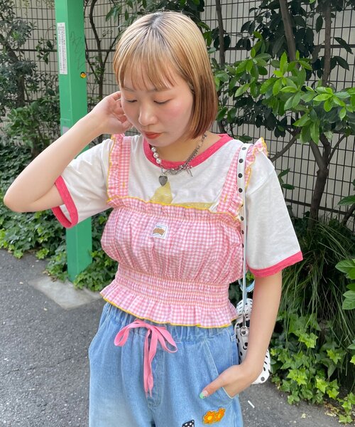 HELLO.SANFRANCISCO(ハローサンフランシスコ)の「【HELLO.SANFRANCISCO/ハローサンフランシスコ】シャーリングチェックビスチェ(キャミソール・レディース・サックスブルー/ピンク・ONE SIZE)」の8枚目の写真