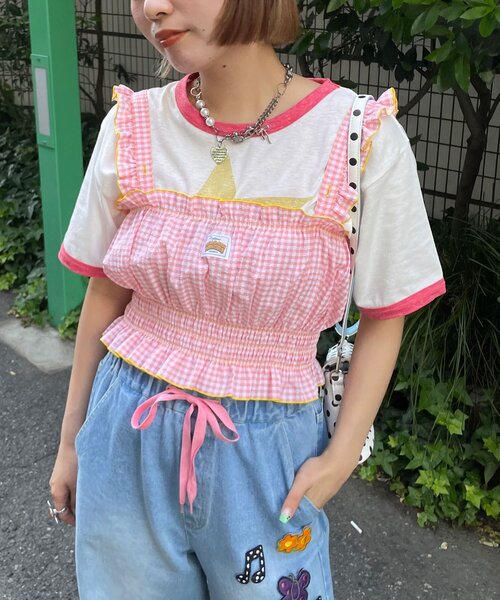 HELLO.SANFRANCISCO(ハローサンフランシスコ)の「【HELLO.SANFRANCISCO/ハローサンフランシスコ】シャーリングチェックビスチェ(キャミソール・レディース・サックスブルー/ピンク・ONE SIZE)」の10枚目の写真