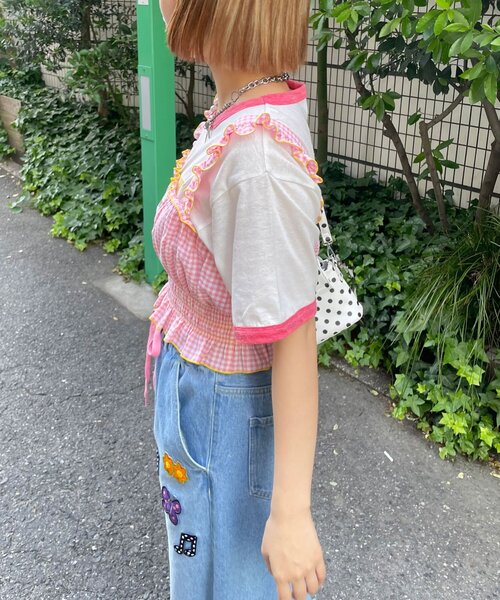 HELLO.SANFRANCISCO(ハローサンフランシスコ)の「【HELLO.SANFRANCISCO/ハローサンフランシスコ】シャーリングチェックビスチェ(キャミソール・レディース・サックスブルー/ピンク・ONE SIZE)」の11枚目の写真