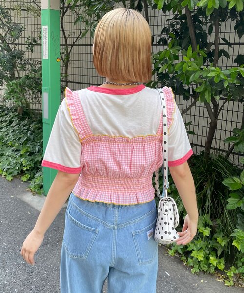 HELLO.SANFRANCISCO(ハローサンフランシスコ)の「【HELLO.SANFRANCISCO/ハローサンフランシスコ】シャーリングチェックビスチェ(キャミソール・レディース・サックスブルー/ピンク・ONE SIZE)」の12枚目の写真