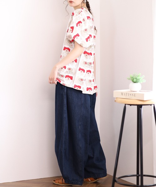 Emago(イマゴ)の「EMAGO ねこプリントドルマンT(Tシャツ/カットソー・レディース・ネイビー/イエロー/ブラック/ホワイト・FREE)」の15枚目の写真