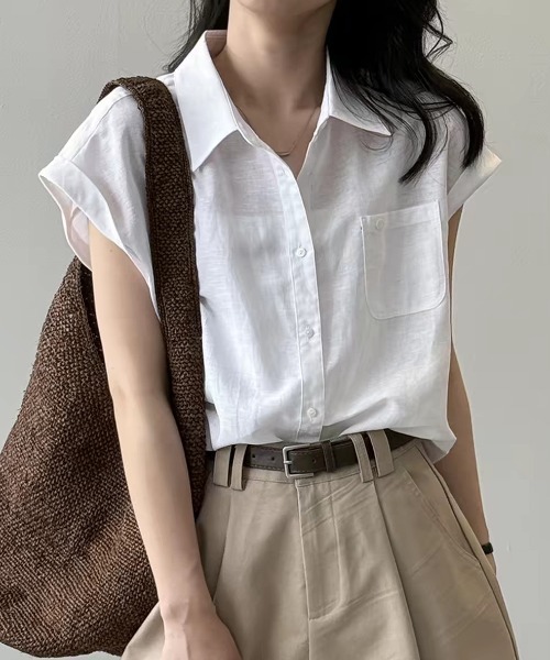 FAVORITO(ファヴォリート)の「ノースリーブシャツ(シャツ/ブラウス・レディース・ホワイト/イエロー・S/XL/L/M)」の1枚目の写真