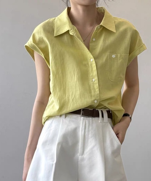 FAVORITO(ファヴォリート)の「ノースリーブシャツ(シャツ/ブラウス・レディース・ホワイト/イエロー・S/XL/L/M)」の2枚目の写真