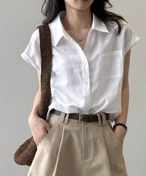 FAVORITO(ファヴォリート)の「ノースリーブシャツ(シャツ/ブラウス・レディース・ホワイト/イエロー・S/XL/L/M)」の3枚目の写真