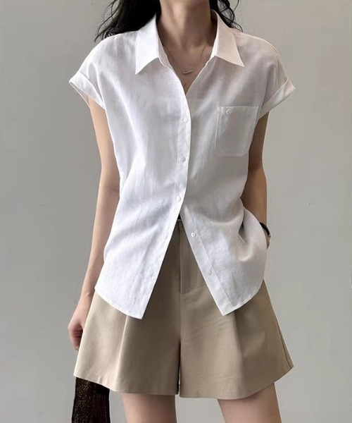FAVORITO(ファヴォリート)の「ノースリーブシャツ(シャツ/ブラウス・レディース・ホワイト/イエロー・S/XL/L/M)」の4枚目の写真