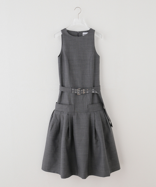 GANNI(ガニー)の「GANNI / ガニー Wool Melange Suiting Belted Long D(ワンピース・レディース・チャコールグレー・32/34)」の1枚目の写真