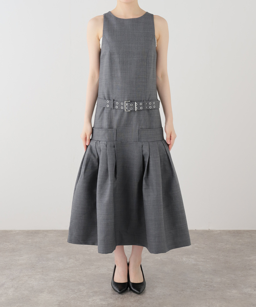 GANNI(ガニー)の「GANNI / ガニー Wool Melange Suiting Belted Long D(ワンピース・レディース・チャコールグレー・32/34)」の2枚目の写真