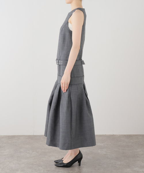GANNI(ガニー)の「GANNI / ガニー Wool Melange Suiting Belted Long D(ワンピース・レディース・チャコールグレー・32/34)」の3枚目の写真