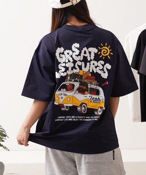 1111clothing(ワンフォークロージング)の「バックサガラ刺繍 プリント Tシャツ / Back-to-Back Embroidered Print T-Shirt(Tシャツ/カットソー・メンズ・ホワイト系3/ネイビー/ライトピンク/ターコイズブルー/ホワイト系1/ホワイト系2・M/L)」の5枚目の写真