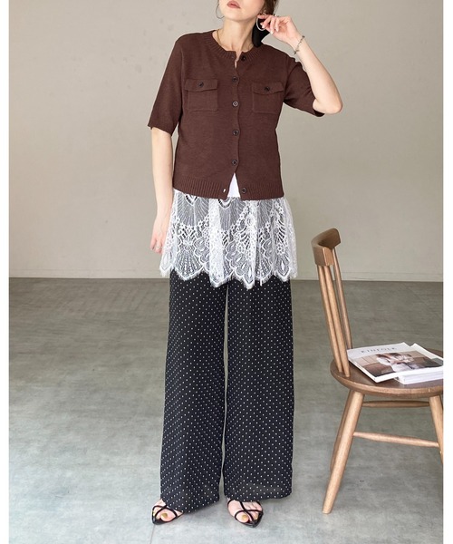 She's Closet(シーズクローゼット)の「フロント 胸ポケット 半袖 サマーニットカーディガン(カーディガン/ボレロ・レディース・ブラウン/レッド/アイボリー/杢グレー/ブラック・FREE)」の20枚目の写真