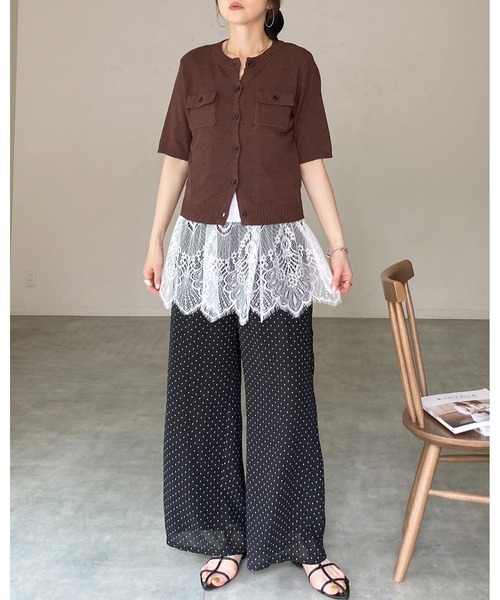 She's Closet(シーズクローゼット)の「フロント 胸ポケット 半袖 サマーニットカーディガン(カーディガン/ボレロ・レディース・ブラウン/レッド/アイボリー/杢グレー/ブラック・FREE)」の13枚目の写真