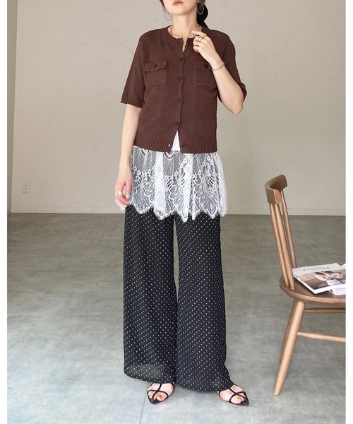 She's Closet(シーズクローゼット)の「フロント 胸ポケット 半袖 サマーニットカーディガン(カーディガン/ボレロ・レディース・ブラウン/レッド/アイボリー/杢グレー/ブラック・FREE)」の12枚目の写真