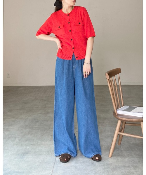 She's Closet(シーズクローゼット)の「フロント 胸ポケット 半袖 サマーニットカーディガン(カーディガン/ボレロ・レディース・ブラウン/レッド/アイボリー/杢グレー/ブラック・FREE)」の11枚目の写真