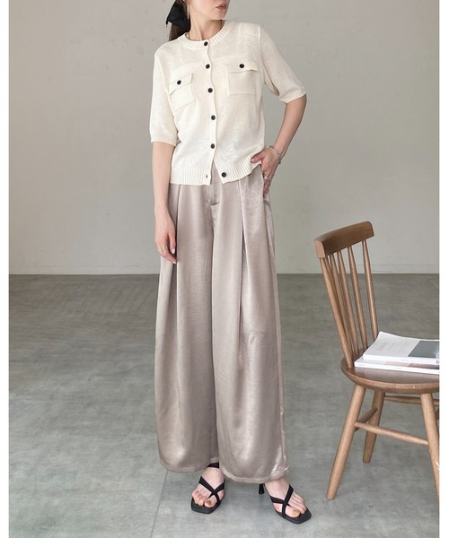 She's Closet(シーズクローゼット)の「フロント 胸ポケット 半袖 サマーニットカーディガン(カーディガン/ボレロ・レディース・ブラウン/レッド/アイボリー/杢グレー/ブラック・FREE)」の6枚目の写真