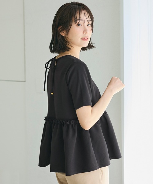 coca(coca)(コカ)の「\速乾/ライトソフトスウェットウエストギャザー切替トップス(Tシャツ/カットソー・レディース・ブラック/アイボリー・S/M/L)」の1枚目の写真