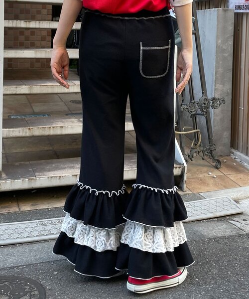 HELLO.SANFRANCISCO(ハローサンフランシスコ)の「【HELLO.SANFRANCISCO/ハローサンフランシスコ】レースフリルワッフルパンツ(その他パンツ・レディース・ブルー/ブラック・MEDIUM/SMALL)」の5枚目の写真