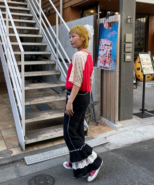 HELLO.SANFRANCISCO(ハローサンフランシスコ)の「【HELLO.SANFRANCISCO/ハローサンフランシスコ】レースフリルワッフルパンツ(その他パンツ・レディース・ブルー/ブラック・MEDIUM/SMALL)」の7枚目の写真