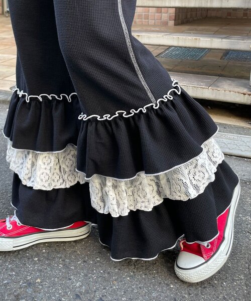 HELLO.SANFRANCISCO(ハローサンフランシスコ)の「【HELLO.SANFRANCISCO/ハローサンフランシスコ】レースフリルワッフルパンツ(その他パンツ・レディース・ブルー/ブラック・MEDIUM/SMALL)」の14枚目の写真