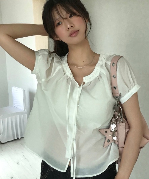 MIND BRIDGE WOMEN（マインドブリッジウーマン）の「[W]シアーシャーリングホワイト半袖ブラウス（シャツ/ブラウス・レディース・ホワイト・55/66）」の3枚目の写真