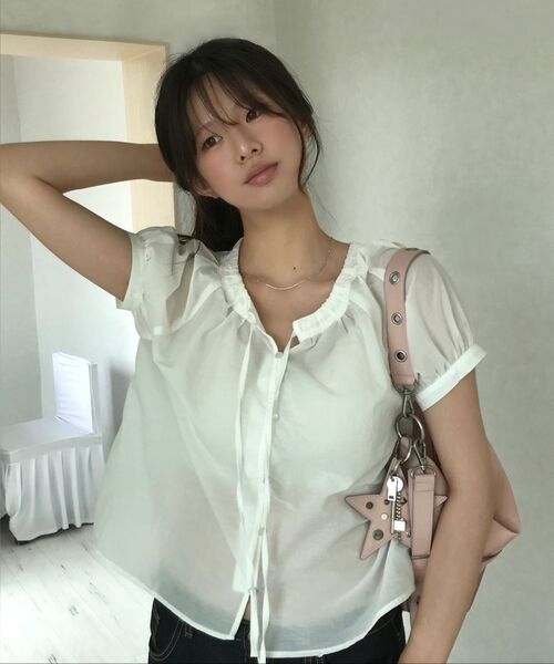 MIND BRIDGE WOMEN（マインドブリッジウーマン）の「[W]シアーシャーリングホワイト半袖ブラウス（シャツ/ブラウス・レディース・ホワイト・55/66）」の14枚目の写真