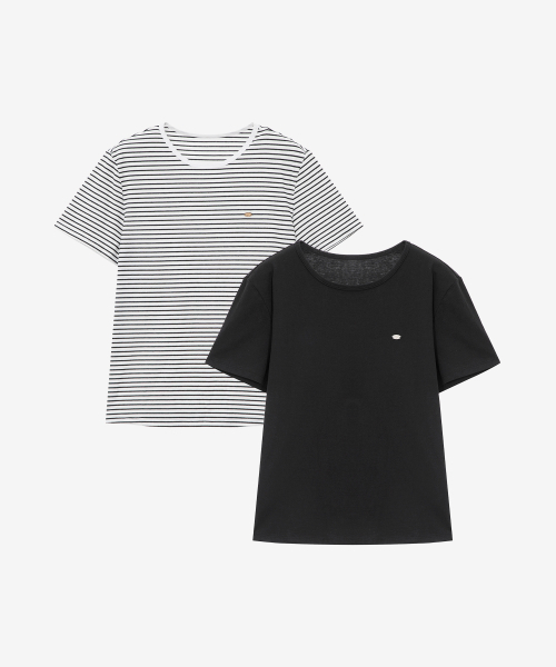 MIND BRIDGE WOMEN（マインドブリッジウーマン）の「[W][2PACK]ラウンドネックTシャツパッケージ - 3カラー（Tシャツ/カットソー・レディース・ブラックミックス/ホワイト×ブラック/ホワイト系その他・55/66）」の4枚目の写真