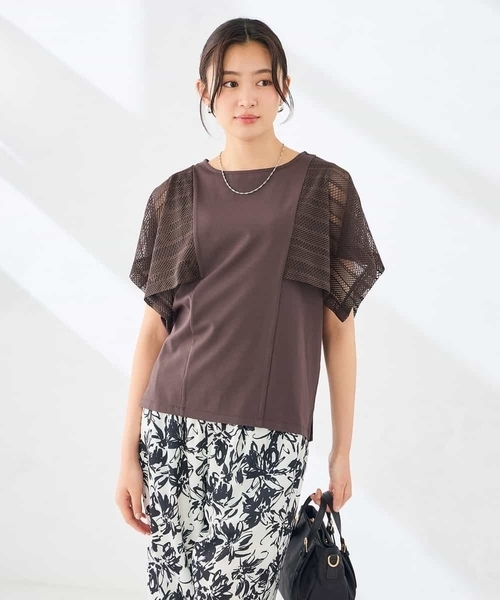 a.v.v(アーヴェヴェ)の「【接触冷感/UVカット】幾何レースフレアスリーブトップス(Tシャツ/カットソー・レディース・ホワイト/ブラック/グリーン/ブラウン・36/38/40)」の4枚目の写真