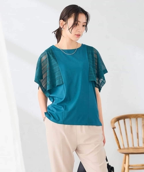a.v.v(アーヴェヴェ)の「【接触冷感/UVカット】幾何レースフレアスリーブトップス(Tシャツ/カットソー・レディース・ホワイト/ブラック/グリーン/ブラウン・36/38/40)」の20枚目の写真