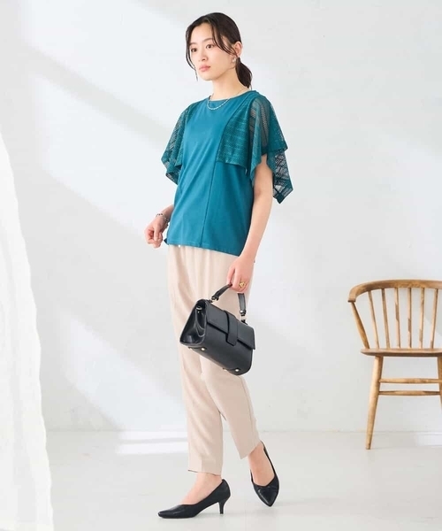 a.v.v(アーヴェヴェ)の「【接触冷感/UVカット】幾何レースフレアスリーブトップス(Tシャツ/カットソー・レディース・ホワイト/ブラック/グリーン/ブラウン・36/38/40)」の22枚目の写真