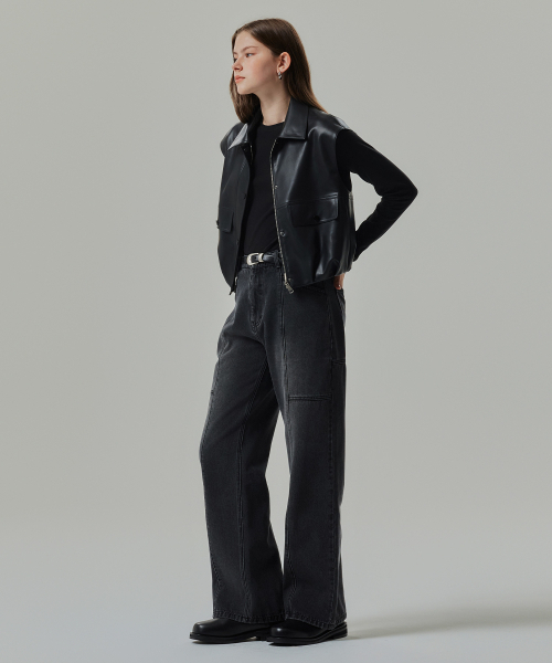 MIND BRIDGE WOMEN（マインドブリッジウーマン）の「[W]ワイドグレー切替デニムパンツ MYDP6214（デニムパンツ・レディース・グレー・55）」の3枚目の写真