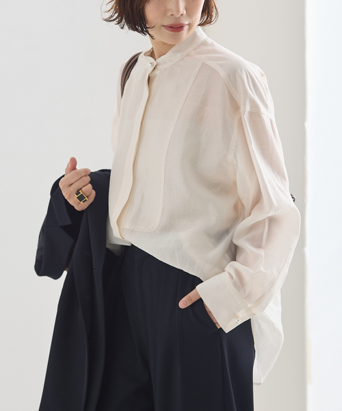 journal standard L'essage(ジャーナルスタンダードレサージュ)の「パールボタンドレスシャツ(シャツ/ブラウス・レディース・ブラック系その他/ホワイト系その他・FREE)」の2枚目の写真
