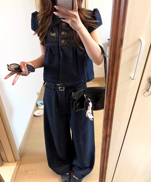 FAVORITO(ファヴォリート)の「襟付きトップスパンツセットアップ(セットアップ・レディース・ダークブルー・S/M/L/XL)」の5枚目の写真