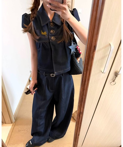 FAVORITO(ファヴォリート)の「襟付きトップスパンツセットアップ(セットアップ・レディース・ダークブルー・S/M/L/XL)」の11枚目の写真