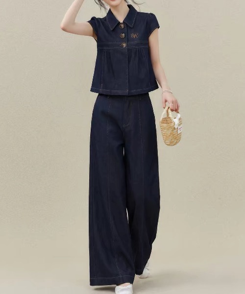 FAVORITO(ファヴォリート)の「襟付きトップスパンツセットアップ(セットアップ・レディース・ダークブルー・S/M/L/XL)」の13枚目の写真
