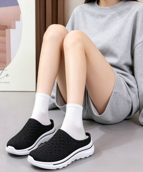 Miniministore(ミニミニストア)の「メッシュ厚底スリッポンニットサボサンダル(スリッポン・レディース・ライトグレー/ブラック・23.5cm/23.0cm/24.5cm/24.0cm/25.0cm)」の13枚目の写真