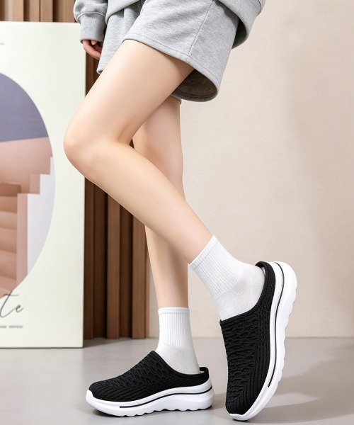 Miniministore(ミニミニストア)の「メッシュ厚底スリッポンニットサボサンダル(スリッポン・レディース・ライトグレー/ブラック・23.5cm/23.0cm/24.5cm/24.0cm/25.0cm)」の11枚目の写真