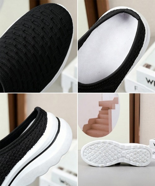 Miniministore(ミニミニストア)の「メッシュ厚底スリッポンニットサボサンダル(スリッポン・レディース・ライトグレー/ブラック・23.5cm/23.0cm/24.5cm/24.0cm/25.0cm)」の4枚目の写真
