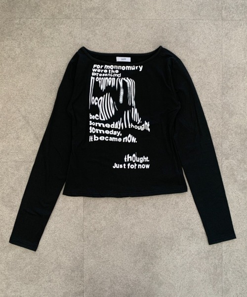 SHEPP(シープ)の「【26年秋冬新作】ワンショル グランジデザイン ロゴ タイト 長袖Tシャツ(Tシャツ/カットソー・レディース・ホワイト/ブラック・M/L)」の7枚目の写真