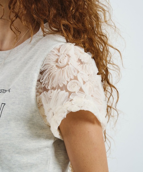 ROSE BUD(ローズバッド)の「OKIRAKU×ROSEBUD/LACE SLEEVE GRAPHIC TOP(Tシャツ/カットソー・レディース・ブラック/オートミール・ONE SIZE)」の10枚目の写真