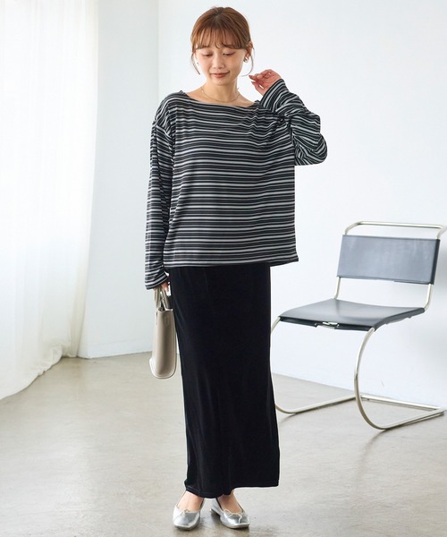 LAVEANGE(ラビアンジェ)の「マルチボーダーボートネックプルオーバー|長袖/カットソー/ゆったり/大人カジュアル(Tシャツ/カットソー・レディース・グレー/ブラック/オフホワイト・M/LL/3L/4L/5L)」の21枚目の写真