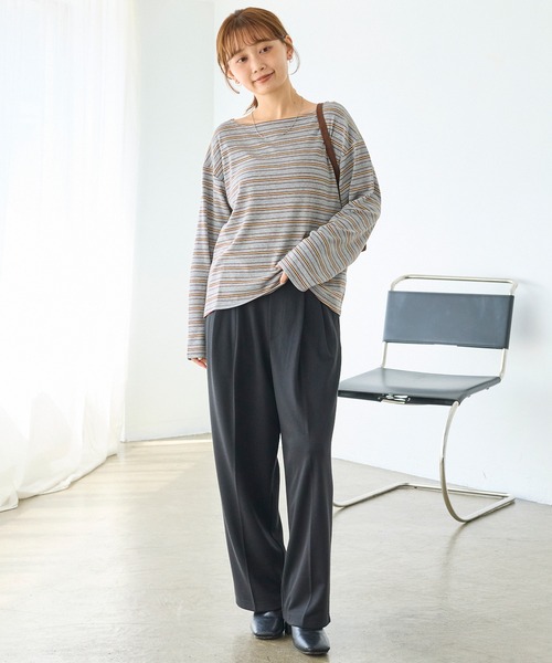 LAVEANGE(ラビアンジェ)の「マルチボーダーボートネックプルオーバー|長袖/カットソー/ゆったり/大人カジュアル(Tシャツ/カットソー・レディース・グレー/ブラック/オフホワイト・M/LL/3L/4L/5L)」の10枚目の写真